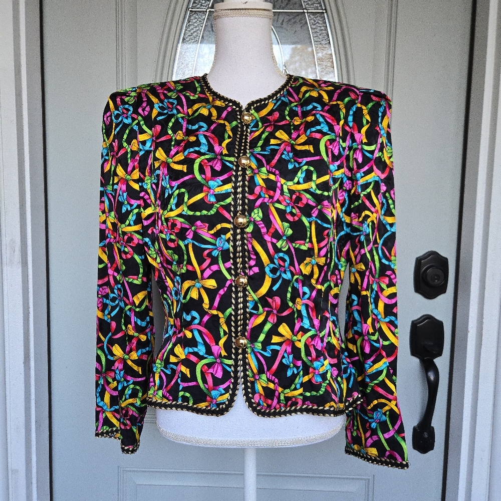 Maggy London Black Multicolor Chain Print Blazer